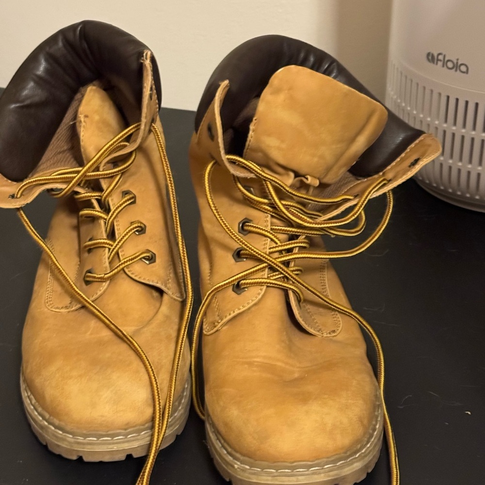 Forever 21 Tan Ankle Boots with Lace-Up Design and Padded Collar